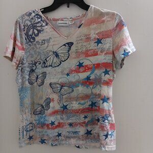 "I.B. Diffusion' Woman's, Butterfly, Stars and Stripes Short Sleeved Top
